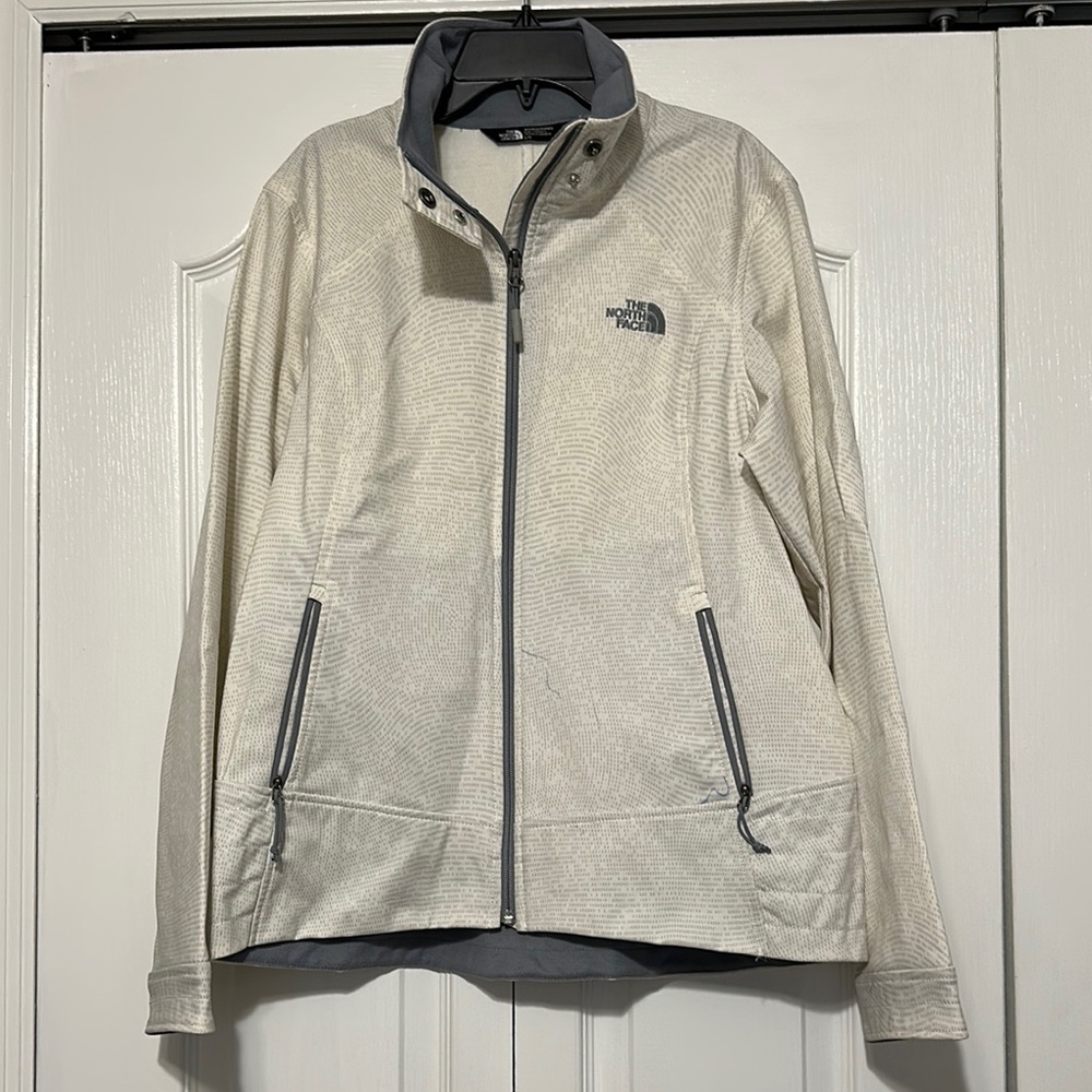 The North Face Cream and Gray Rain Jacket Full-Length Zipper